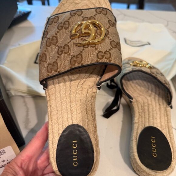 Gucci GG monogram Beige Slide Espadrilles Sandals - Picture 1 of 5